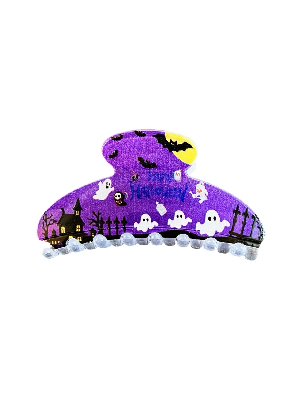 Purple Black Flying Ghost Graveyard Moon Bat Halloween 4" Lobster Claw Hair Clip